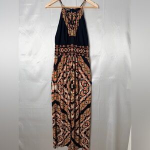 Roz‎ & Ali Size 8 Geometric Maxi Dress Black Multicolor Halter Long Dress
